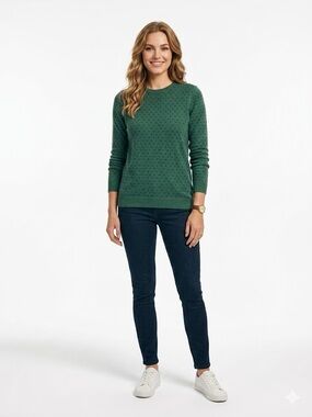 Tommy Hilfiger Women’s Large Green Polka Dot Sweater Button Back Crewneck Knit